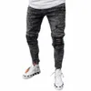 men Retro Snow W Distred Stretch Ripped Biker Jeans Hip Hop Slim Fit Hole Punk Denim Pant Pantales Hombre Zipper Joggers N9Pl#