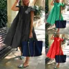 summer Boho Dr Women Fi Short Sleeve Loose Solid Casual Elegant Holiday Beach Party Dres For Women Robe Femme 2024 s823#