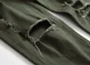 High Street Ripped Army Green Jeans Männer Cott Mid-Taille Gerade Micro-Stretch Neun-Punkt-Denim-Hosen Casual Slim Jeans Einfache E9uX #