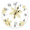 Wandklokken Kerst Gouden Sneeuwvlok Textuur Klok Grote Moderne Keuken Eetkamer Ronde Slaapkamer Stille Hangende Horloge