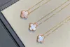 Designer Brand Van High Edition Four Leaf Grass Necklace Womens Single Flower Double sided Pink Shell Pendant Red Agate 18k Rose Gold White Fritillaria