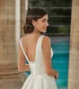 underbara enkla bröllop dres kvinnors en linje svep tåg brud klänningar formell v hals baksida elegant satin vestidos de novia c14s#
