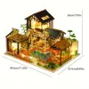 Three-dimensional Puzzle Assembled Building Model Chinese Style Villa Yard Dollhouse Kit Miniature Diy Toy, Home Bedroom Decorations with Furniture Wooden