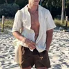 Koszule męskie vintage haftowanie na drutach męskie letnie plaż