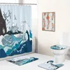 シャワーカーテンブルーオーシャンシーウェーブプリントカーテン日本スタイルの防水バスルームホームデコレーションノンスリップラグバスマットセット