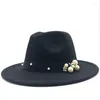 Berretti Cappello Fedora in lana Hawkins Cappello in feltro Tesa larga Donna Trilby Chapeu Feminino Donna Perle Jazz Padrino Sombrero Caps