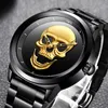 Armbandsur Lige Skeleto Men Watch Top Brand Casual 3D Skull Full Steel Waterproof Military Sports Male Quartz Write Watch Relogio Masculino 24329