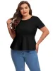 plus Size Short Sleeve Elegant Summer Peplum Tops Women Keyhole Back Casual Ruffle T-shirt Tee Plus Size Clothing Women 6XL 7XL J6Hp#