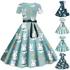 easter Dres Short Sleeve Round Neck Loose A-Line Ruched Easter Cute Rabbit Print Maxi Dr For Women 2024 Women Summer Dr h3Xp#