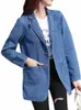 fi Denim Jacket Lapel Single Breasted Denim Jacket Lady Vintage Casual Pockets Solid Color Jean Blazer Spring Autumn Women w3Sv#