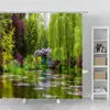 Rideaux de douche Rideau de jardin Parc Paysage Bois Plantes vertes Fleur Impression 3D Salle de bain Polyester Décor Accessoires de toilette