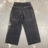 streetwear JNCO Jeans Y2K Harajuku Hip Hop Rétro Graphique Brodé Baggy Jeans Pantalon Noir Hommes Punk Rock Gothique Pantalon Large C5ao #