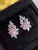 Studörhängen damer rosa diamantblomma med söt design s925 sterling silver milt och eleganta engagemangsmycken