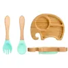 Cups Dishes Utensils Bopoobo 3Pcs/Set Baby Bamboo Sucker Plates Fork Spoon Sets Non-slip Tableware Childrens Feeding Dishes BPA Free Dropshipping 240329