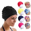 CAPS 1PC HÖG ELASTISK SWIMMING CAP Män Kvinnor Free Size Solid Blommor Tryckt Långt hårsport Swim Pool Hat Nylon Turban 24328