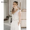 Simple Boho col en v Sexy dos ouvert fesses dentelle Appliques combinaison mariage Dr Chiff robe de mariée haut court vestido de noiva m27C #