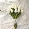 Kyunovia DIY Wedding Bouquet Fr 30pcs/Lot Pu Tulips Frs+6 -calowy Ribb+1pcs Perła dla Bride Bridal Brouquets Q2j1#