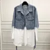 Botones Patchwork Long Denim Tops Mujeres Primavera verano Autumn Autumn OL Casco Casual Jeans Shirts Femenino 240329