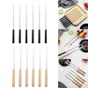 Forks 6Pcs 10.2 Inch Stainless Steel Fondue Cheese Fork Fruit With Heat-blocking Handle For Pot Barbecue Kitchen Tools