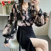 Chemisiers pour femmes rétro manches bouffantes broderie élégante haut à fleurs en mousseline de soie chemise Design sens Chic Blouse automne mode Blusas Mujer