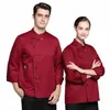 Rouge Cook Uniforme Restaurant Chef Veste Hôtel Cuisine Chemise Café Hommes Lg-Sleeves Salopette Restauration Femmes Serveur Workwear N9on #