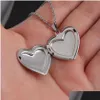 Pendant Necklaces Romantic Heart Shaped Friend Picture Frame Locket Necklace Stainless Steel Love Jewelry Couple Valentines Day Gift D Dhz3S