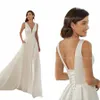 Gorgeous Simple Wedding Dres Women's A Line Sweep Train Vestidos de Novia Formal V Cuello Backl Elegante Satén Vestidos De Novia C14s #