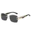 Sunglasses Vintage Rimless Square Women Men Fashion Gradient Leopard Sun Glasses Outdoor Travel Driving Shades Uv400 Goggles