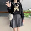 Japonês Fi JK uniforme escolar menina saia cinza marinheiro terno saia plissada conjunto completo de estilo universitário terno menina macia 44tN #