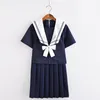 navy blue Anime Sailor Suit Cosplay Costumes JK Uniform School Shirt Skirt Bow Suit Short /Lg Sleeves Full Set For Women Girls N726#