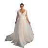 Strapl Plus Size Wedding Dres Sweep Train Tre quarti Abiti da sposa 2023 Morbido tulle Abiti da sposa Butt Back e6nn #