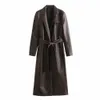 Zach Ailsa 2023 Winter New Women's Lapel Roose Fit With Belt Aut Effect Mid Lengtro Pu Faux Leather Coat v8ib＃