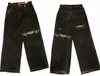 streetwear JNCO Jeans Y2K Hip Hop Rétro Brodé Baggy Jeans Pantalon Noir Hommes Femmes Nouveau Harajuku Gothique Pantalon Large 06dn #