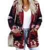 women's Retro Boho Cardigan Lg Sleeve Knitted Christmas Halen Cardigan Loose Loose Sweater r5nR#