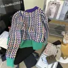 european Goods Colored Thousand Birds Knit Cardigan Women 2023 Autumn And Winter New Round Neck Fi Retro Short Sweater Tops B6Ch#