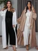 Ropa étnica Moda Conjunto musulmán Mono de fondo de mujer de negocios y kimono Abaya 2 piezas Traje Traje Medio Oriente Islámico