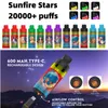 Originale Sunfire Tornado 20000 E sigaretta Sigigrafica a vape a vape a vape ricaricabile batteria a flusso d'aria bobina a flusso d'aria da 30 ml POD Preimpuggito da 20k Kit vapo Fakher 15000Puff Spagna Francia