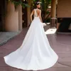 Sodigne Boho Satin aline Wedding Dres 2023 Sexy v Nack Lace Blackl Dr Dr Custom Made Slicvel Bridal Dons Q0MK#