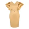 Am040125 Early Spring V-Neck Pleated Ruffle Sleeve High Waisted Skirt Light Mature Style Belt Decorative Dress 839568