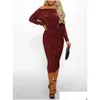 Grundläggande casual klänningar ankomst y Solid av Shoder Slim Elegant Women Boat Neck Glitter Bodycon Dress Evening Party Formal Drop Delive Dhu8y