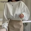 Kvinnors hoodies neploe 2024 Spring Autumn Vintage Simple Style rund hals tredimensionell pärlstavning Löst långärmad tröjor