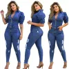 Sexy Plus Größe Cott Bodyc Lg Jeans Overall Frauen Puff Sleeve Loch Zerrissene Denim Overall Romper Overalls Combinais Femme o8D5 #