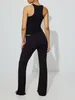 Hemkläder Kvinnor S Summer Loungewear Set Solid Color Round Neck Tank Tops med Fold Over Long Pants 2 Pieces Outfits