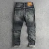 Herren Jeans Stickerei Denim Männer verjüngten sich Retro Distressed Waschenhose für Jugend Amerikanische lässige männliche Straße Streetwear Streetwear