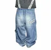 Y2K Autumn Vintage Blue Wed Hip Hop haft workowate dżinsy kobiety streetwear swobodny szerokie spodnie nogawkowe spodnie wysoko taliny spodni Z7mz#