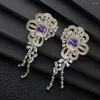 Boucles d'oreilles pendantes EVACANDIS cristal Floral fait à la main élégant plaqué or goutte pour femmes Zircon S925 argent Sterling aiguille concepteur