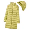 Frauen Ultraleicht Packable LG Puffer Jacke Neue Herbst Winter Warme Hut Abnehmbare Kapuze Weiblichen Mantel Parka Plus Größe U4fZ #