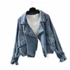 Breve Biker Blu Capispalla Piccolo Primavera Autunno Donna Giacche di jeans Jeans femminili Cappotto Crop con Stes 2023 Modelli Demi-seas z8eh #