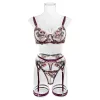 zagen Aduloty Sous-vêtements sexy pour femme en maille perspective lingerie érotique fine dentelle fleur broderie soutien-gorge jarretelles été ensemble trois pièces