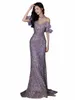 sera di paillettes viola dr women che pende il collo dalla spalla coda di pesce abito elegante moderno cocktail applique dres 27vw#